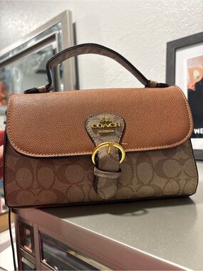 Brown Signature Satchel with Gold-Tone Buckle